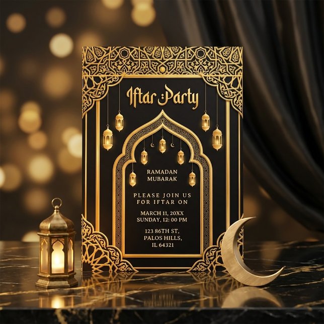 Luxury Black Gold Ramadan Iftar  Invitation (#RamadanInvitation
#IftarParty
#RamadanIftar
#LuxuryInvitation
#IslamicDesign
#RamadanMubarak
#Gold)