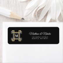 Luxury Black Gold Regal Greek Key Monogram