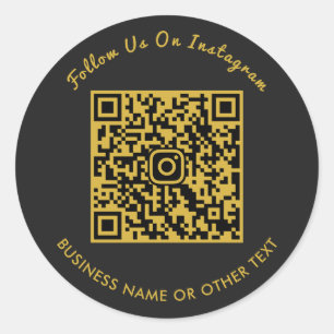 Luxury Black Gold Script Instagram QR Code Classic Round Sticker
