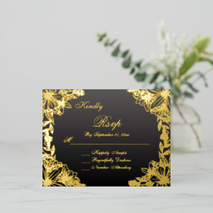 Luxury Black Gold Script Wedding RSVP Card