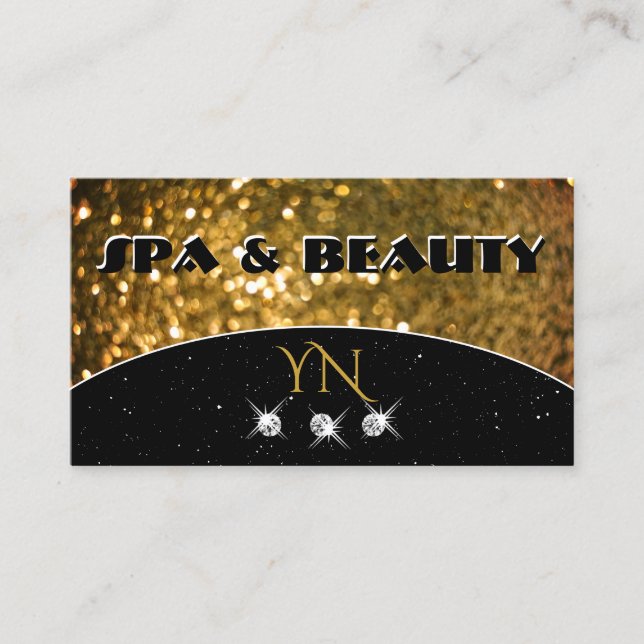 Luxury Black Gold Sparkle Glitter Stylish Monogram Business Card (Front)