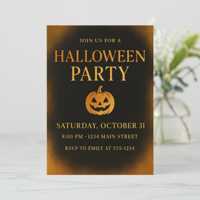 Luxury Black & Gold Spooky Elegant Halloween Invitation (Standing Front)
