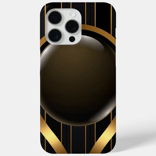 Luxury Black & Gold Striped iPhone 16 Case | Gloss (Back)