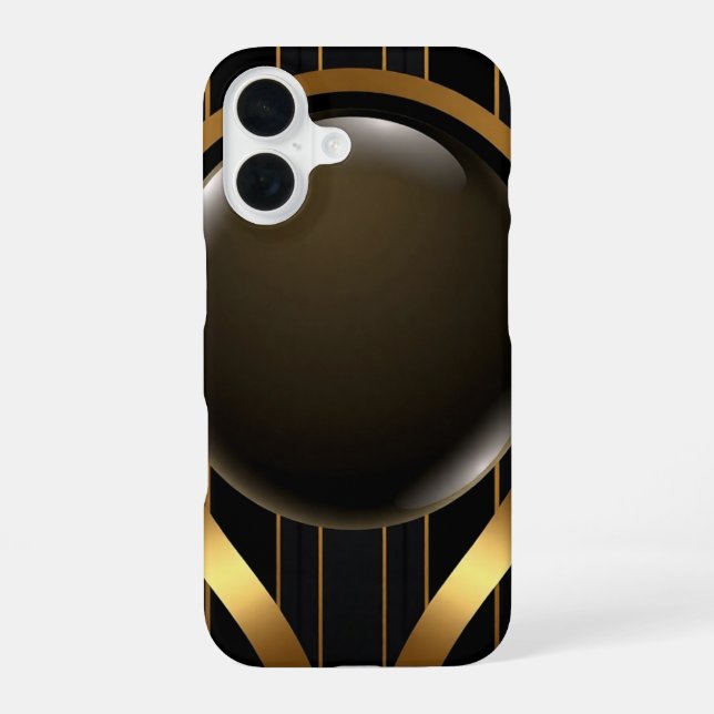Luxury Black & Gold Striped iPhone 16 Case | Gloss (Back)