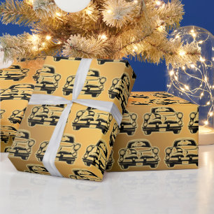 Luxury Black Gold Vintage Car Wrapping Paper