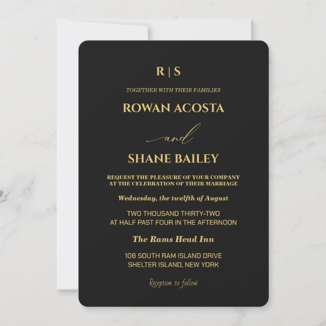 Luxury Black & Gold Wedding Invitation (Front)