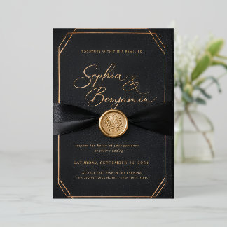 Luxury Black & Gold Wedding Invitation Card