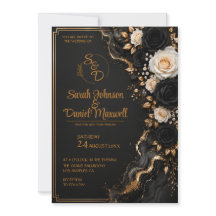 Luxury Black Gold Wedding Invitation Template 3D