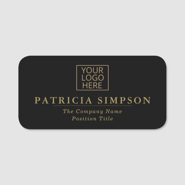 Luxury Black & Golden Accents: Timeless & Classic Name Tag (Front)
