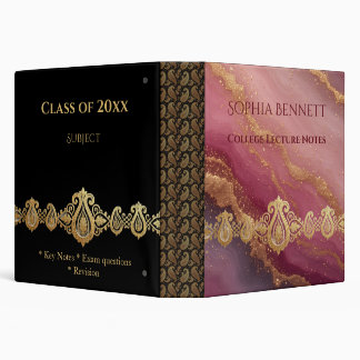 Luxury Black Golden Agate | Student Academic Notes Binder