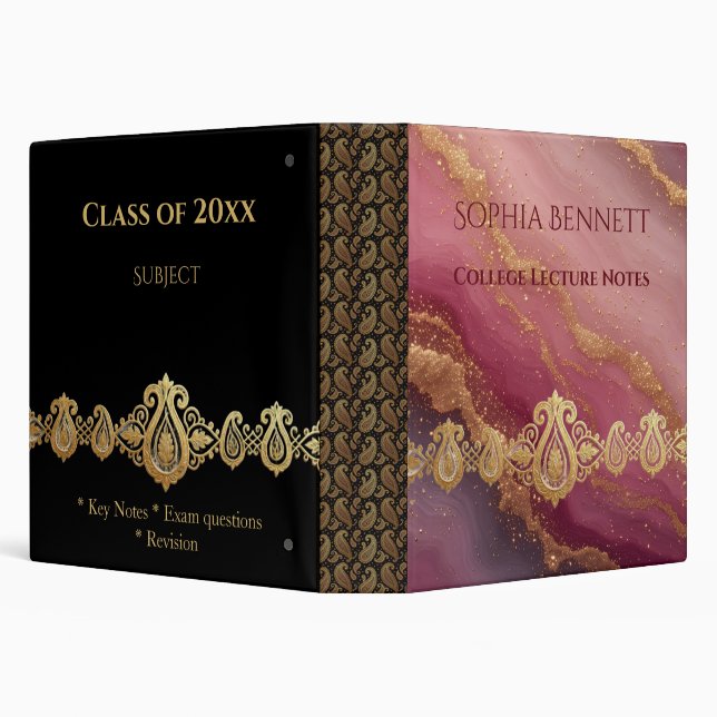 Luxury Black Golden Agate | Student Academic Notes Binder (Background)