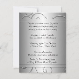 Luxury Black Grey Damask Swirls Wedding Invitation