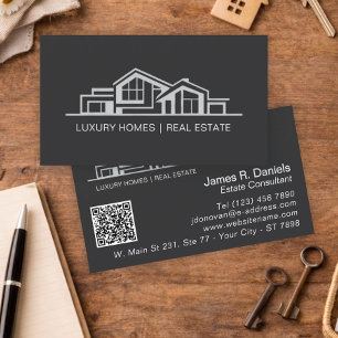 Luxury Black Grey Real Estate Chic Professional Business Card