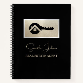 Luxury Black Key Champagne Glitter Real Estate Notebook