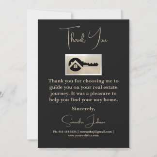 Luxury Black Key Champagne Glitter Real Estate Thank You Card