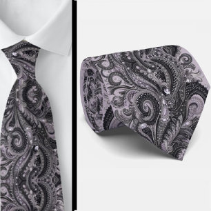 Luxury Black Lavender Paisley Diamond Neck Tie