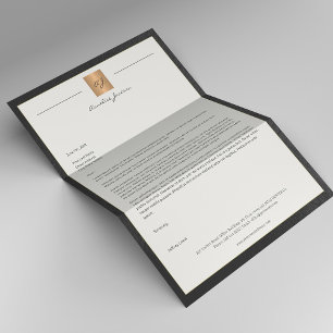 Luxury black leather frame gold monogram business letterhead