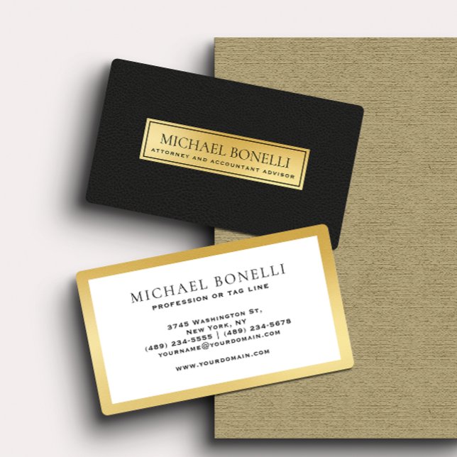 Luxury Black Leather Gold Label Corporate Business Card (Creator Uploaded)