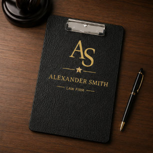 Luxury Black Leather Gold Monogram Business Brand Clipboard