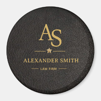 Luxury Black Leather Gold Monogram Business Brand Magnet
