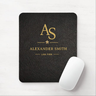 Luxury Black Leather Gold Monogram Business Brand Mouse Pad