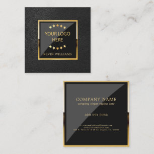 Luxury Black Leather Logo Business Square Business Card