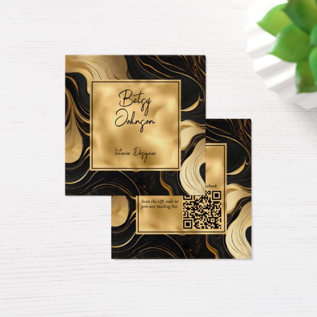 Luxury Black Marble and Gold Foil Business Card (Desk)