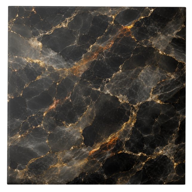 Luxury Black Marble Gold Veins Abstract Stone Tile (Front)