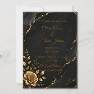 Luxury Black Marble & Gold Wedding Invitation