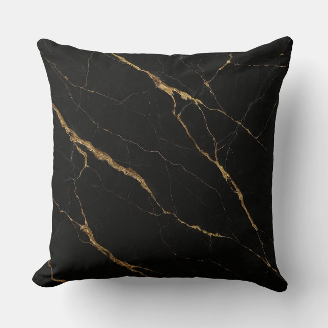 Luxury Black Marble Throw Pillow (Front)