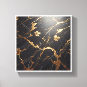 Luxury Black Marble with Golden Leaves - Kintsugi  Canvas Print