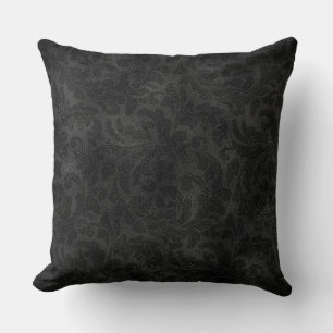 Luxury Black monochromatic Floral Damask Pattern Throw Pillow