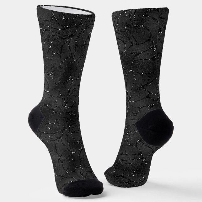 Luxury Black Monochromatic Glam Background Socks (Angled)