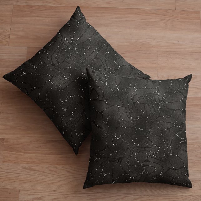 Luxury black monochromatic glittery background throw pillow (Creator Uploaded)