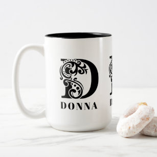 Luxury Black Monogram Letter D Custom Name Two-Tone Coffee Mug
