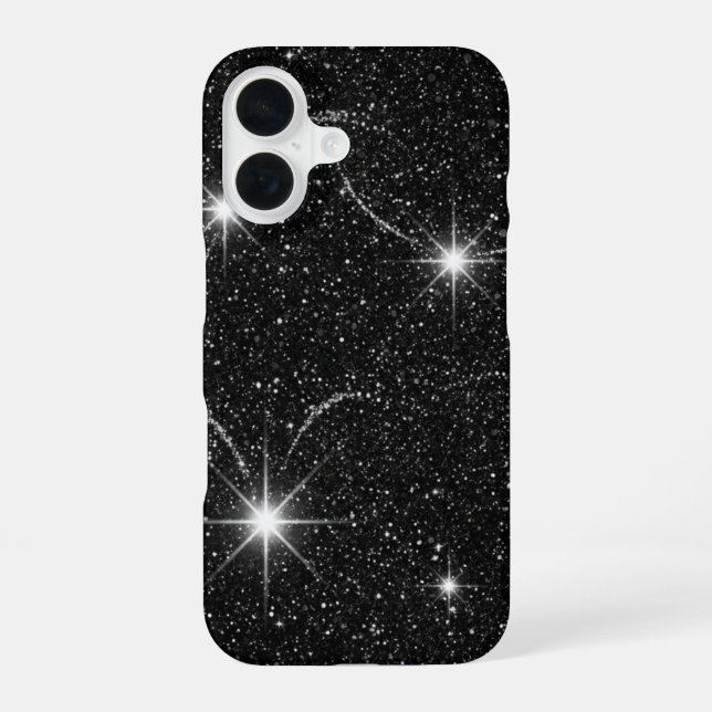 Luxury Black Night Sky Starry Sparkle iPhone 16 Ca Case (Back)