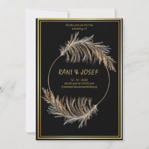 Luxury BLACK-Pampas Grass Boho Wedding Invitation 