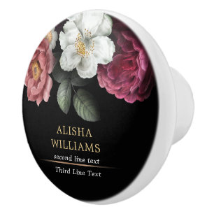 Luxury Black Personalized Floral Ceramic Knob
