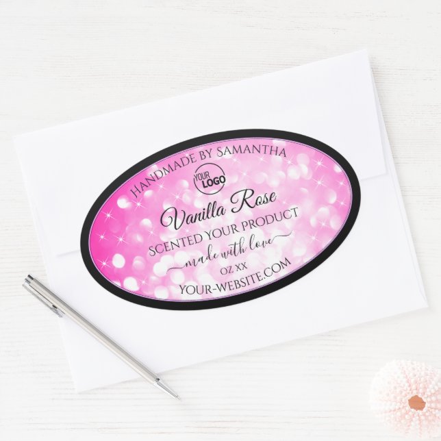 Luxury Black Pink Glitter Product Labels Add Logo (Envelope)