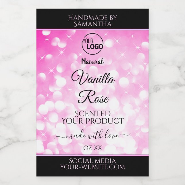 Luxury Black Pink Glitter Product Labels Add Logo (Single Label)