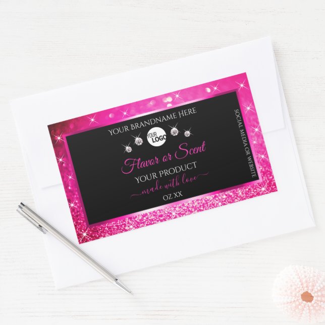 Luxury Black Pink Glitter Product Labels with Logo (Envelope)