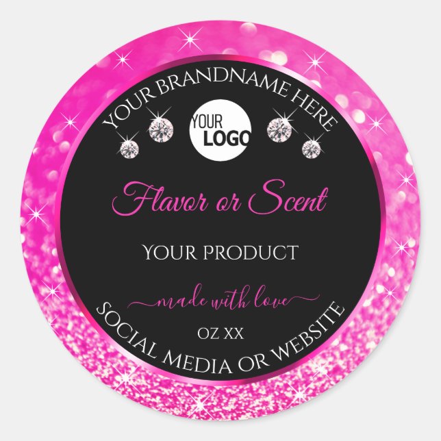 Luxury Black Pink Glitter Product Labels with Logo (Front)