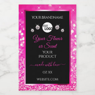 Luxury Black Pink Glitter Product Labels with Logo