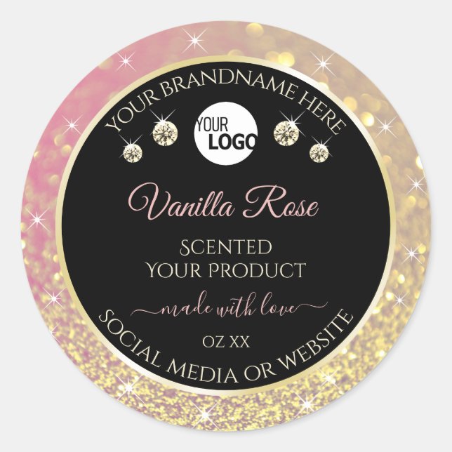 Luxury Black Pink Gold Glitter Product Labels Logo (Front)