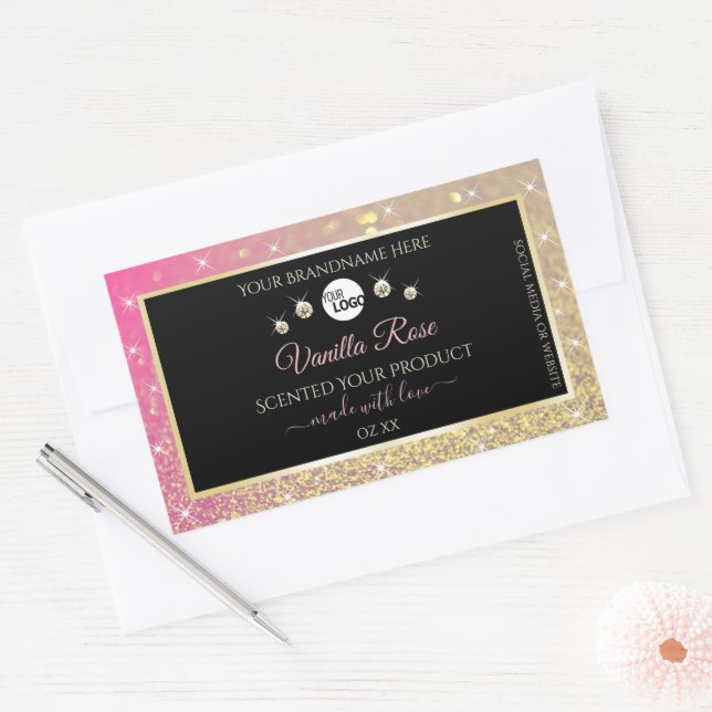Luxury Black Pink Gold Glitter Product Labels Logo (Envelope)