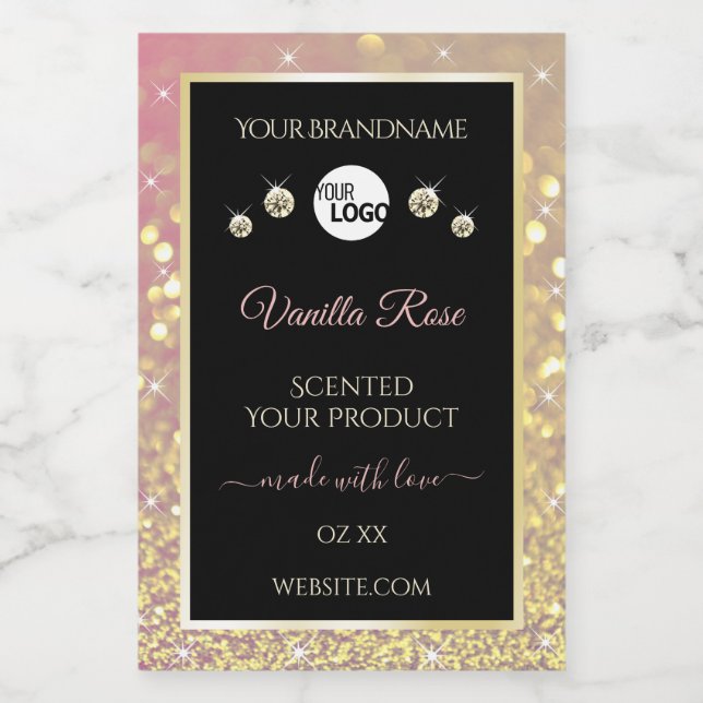 Luxury Black Pink Gold Glitter Product Labels Logo (Single Label)
