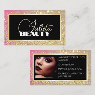 Luxury Black Pink Golden Sparkle Glitter and Photo Business Card