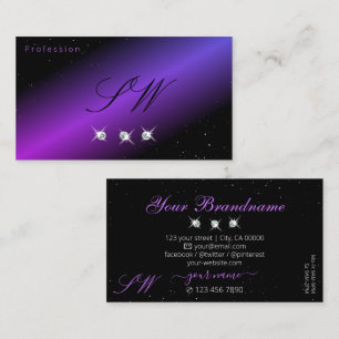 Luxury Black Pink Purple Glitter Stars Initials Business Card