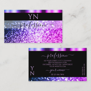 Luxury Black Pink Purple Sparkle Glitter Monogram Business Card