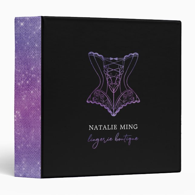 Luxury Black Purple Lingerie Boutique 3 Ring Binde Binder (Front/Spine)